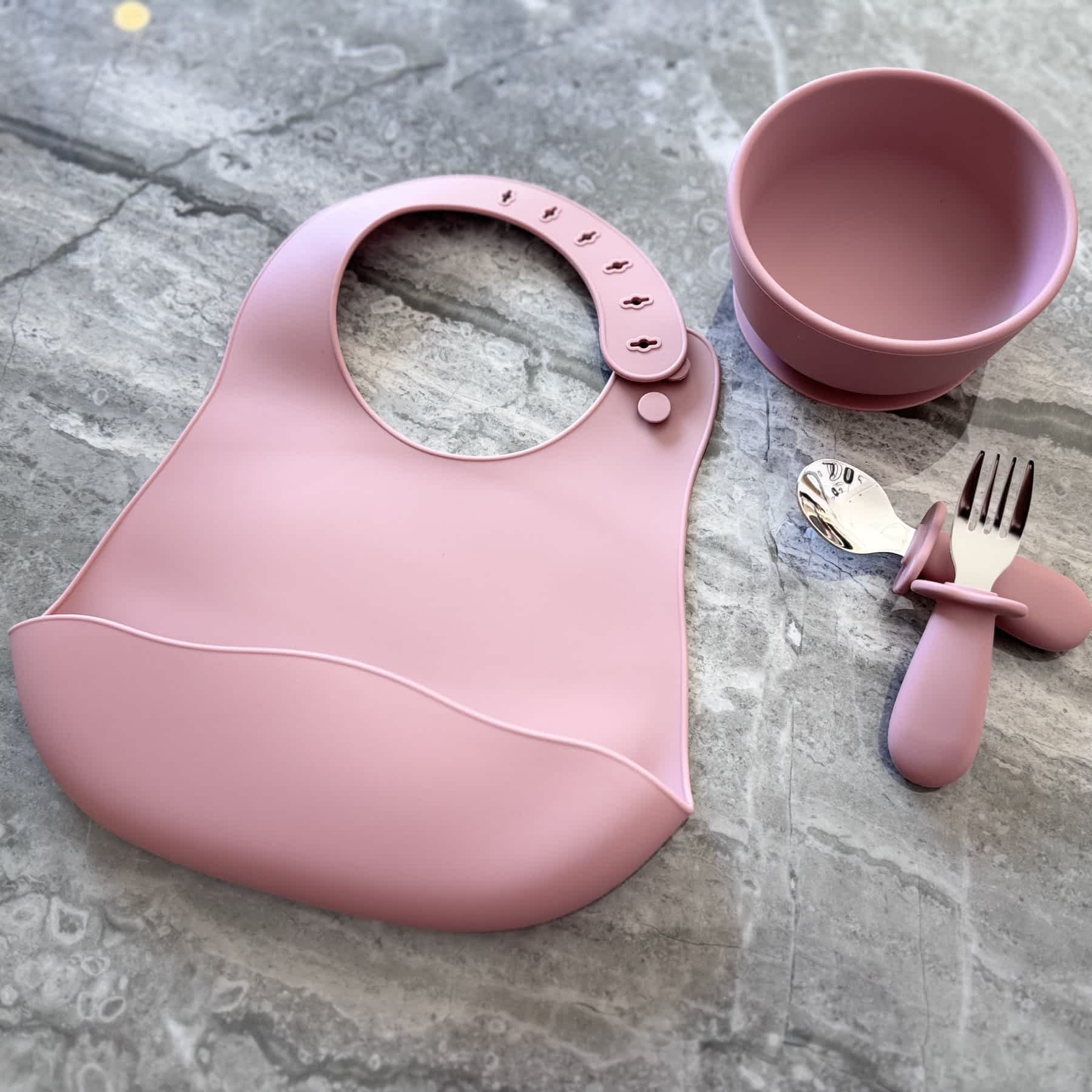 Pink Silicone Bib with Food Catcher for Babies, Toddlers and Children