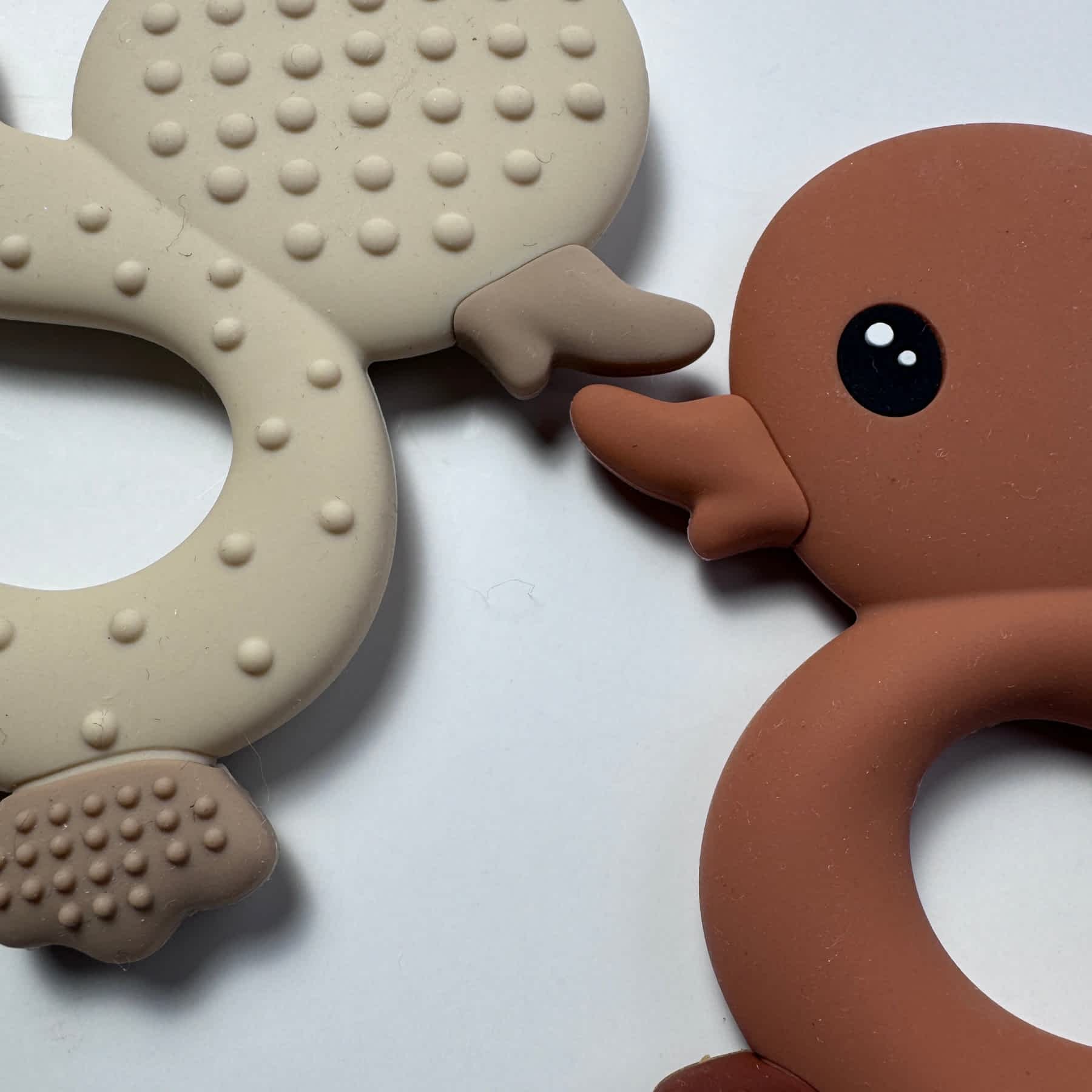 Sandy and Brown Duck Silicone Teether for Babies & Safe Soothing for Teething Relief