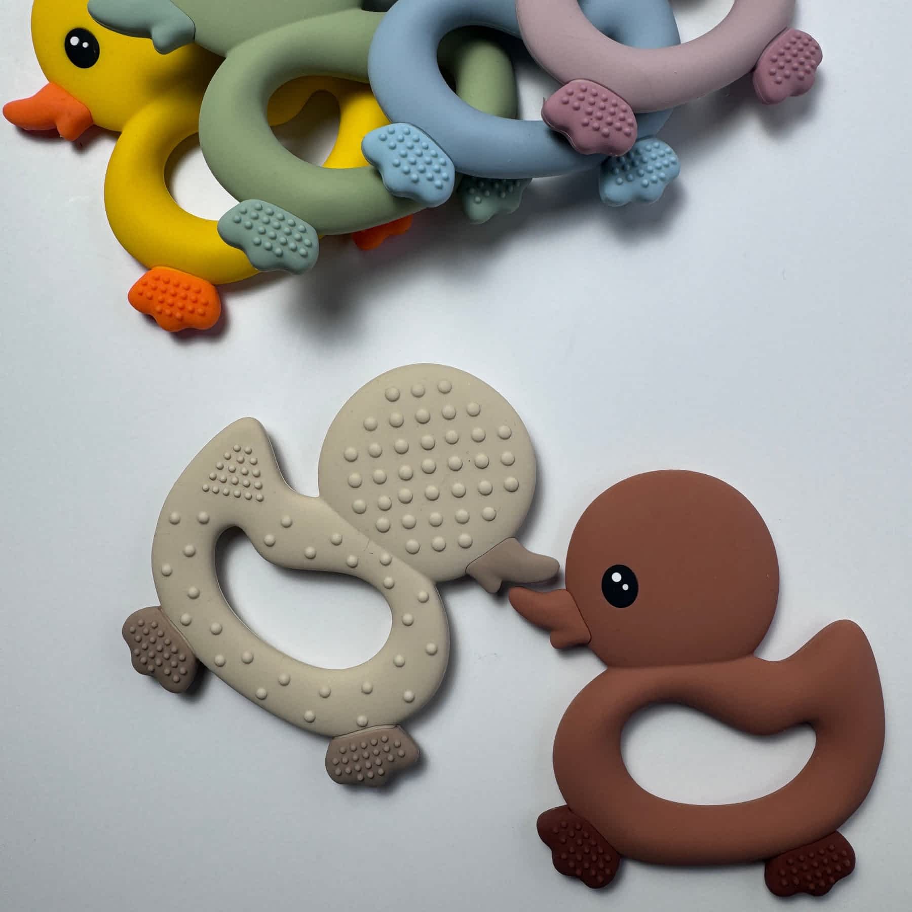 Sandy and Brown Duck Silicone Teether for Babies & Safe Soothing for Teething Relief