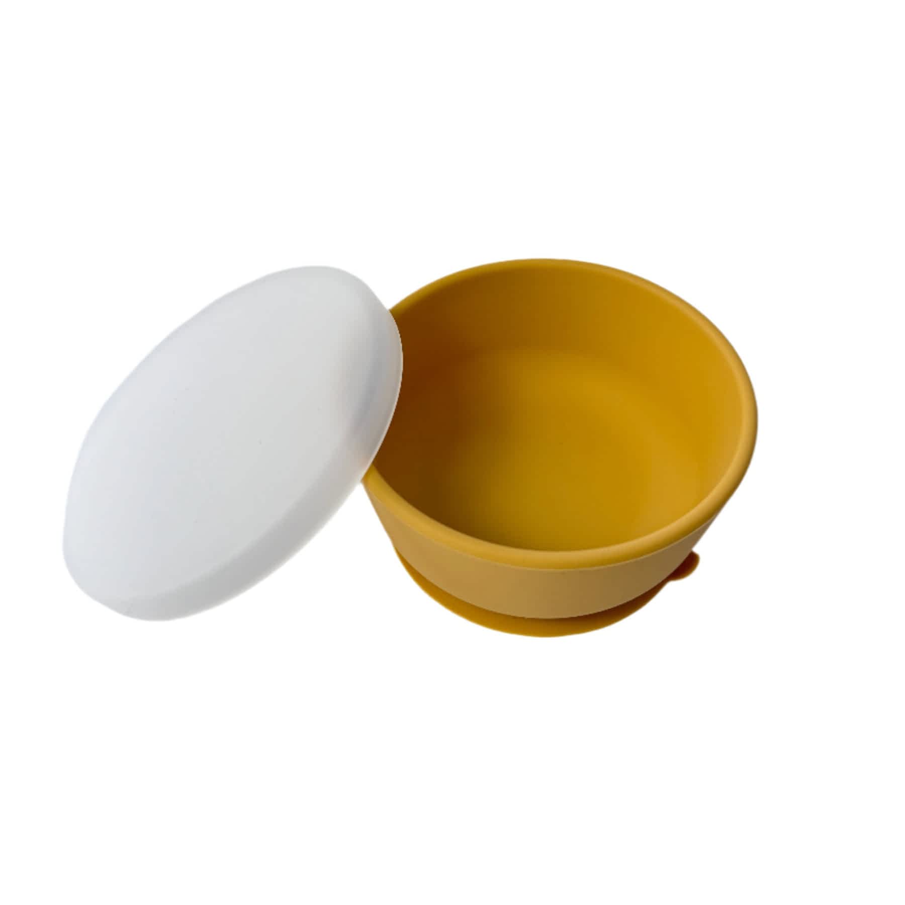 Yellow Silicone Suction Bowl with Lid for Babies, Toddlers and Children